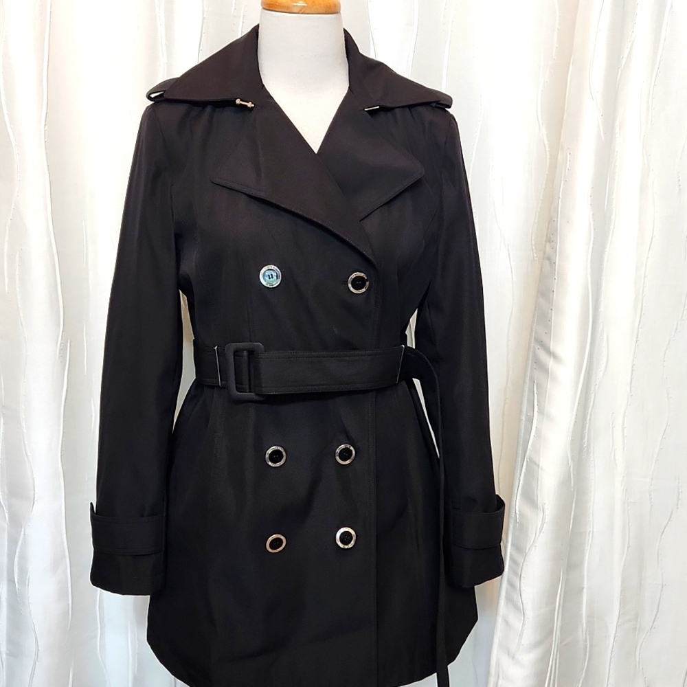 Calvin Klein Black Double Breasted Belted Trench Rain Coat